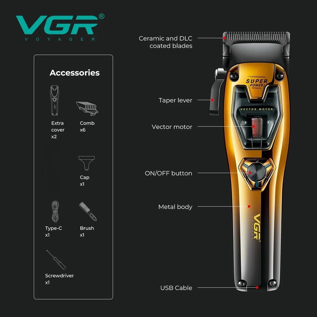 VGR Hair Clippers Professional Hair Cut Machine 11000RPM Electric Clippers Adjustable Metal Trimmers for Men V-668 LED Intelligent Digital Display