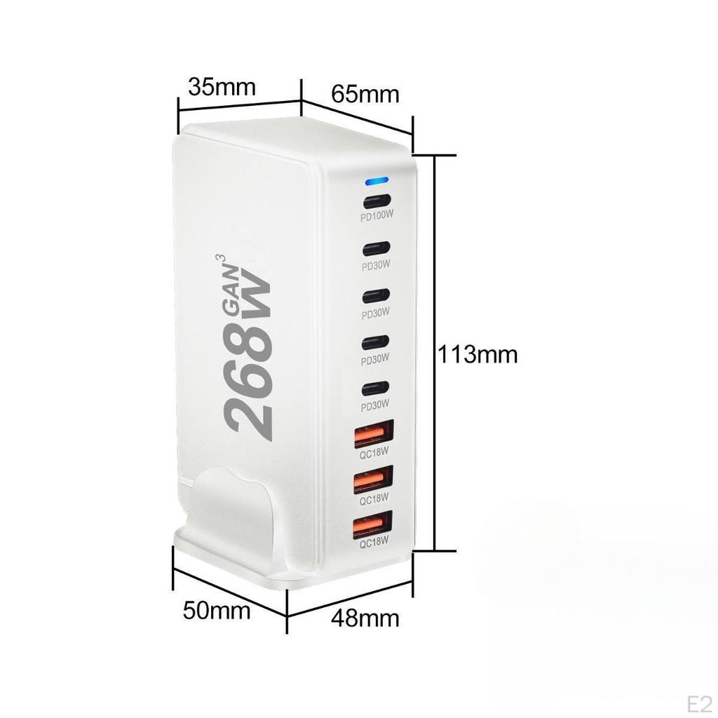 Зарядное устройство USB C PD, 268 Вт, 8 портов, настольный адаптер, зарядная станция, белая