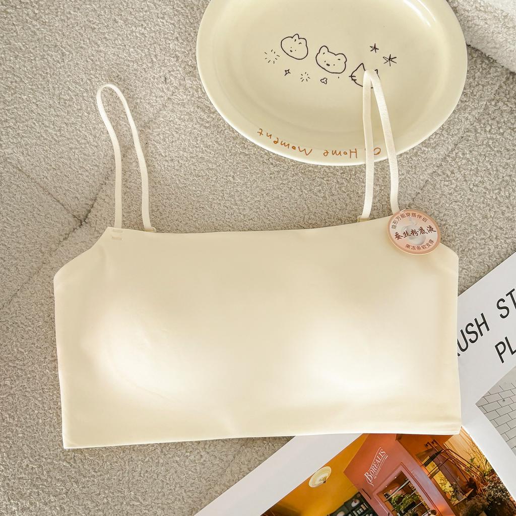 Liquid foundation, thin shoulder strap, tube top, beautiful back, seamless underwear, anti-light, small breasts gather, one-word collar
