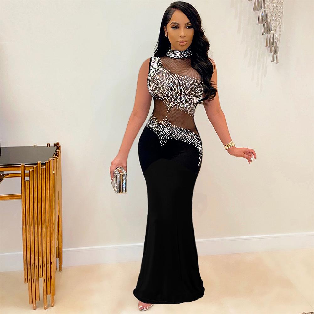 Women's Rhinestone Sleeveless Evening Dress