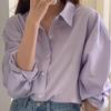 Женская рубашка с длинным рукавом из чистого хлопка в корейском стиле, цвета таро, маленькая, свободная, повседневная для осени и весны