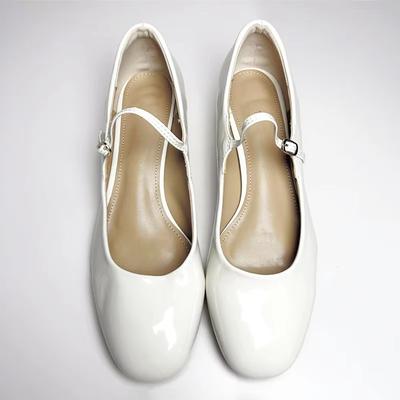 Бежевые туфли Мэри Джейн для женщин Элегантные сандалии с круглым носком и неглубоким носком Женские туфли на толстом каблуке с ремешком