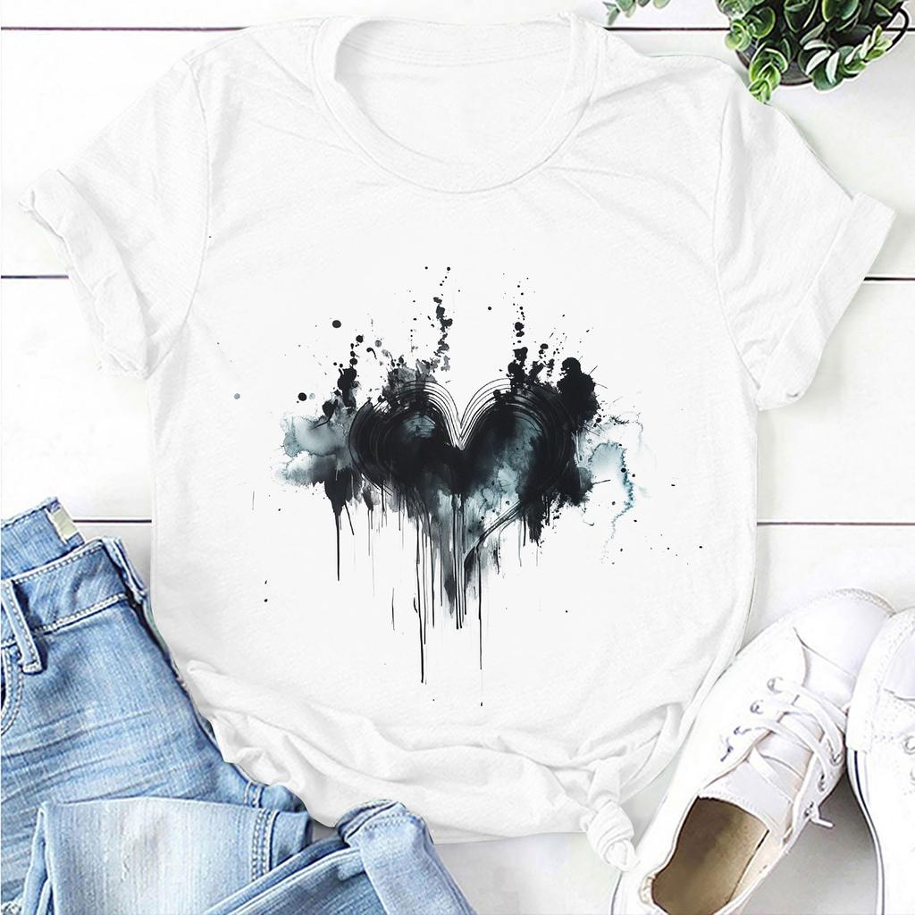 Women's Round Neck Casual Printed Short-sleeved T-shirt Top