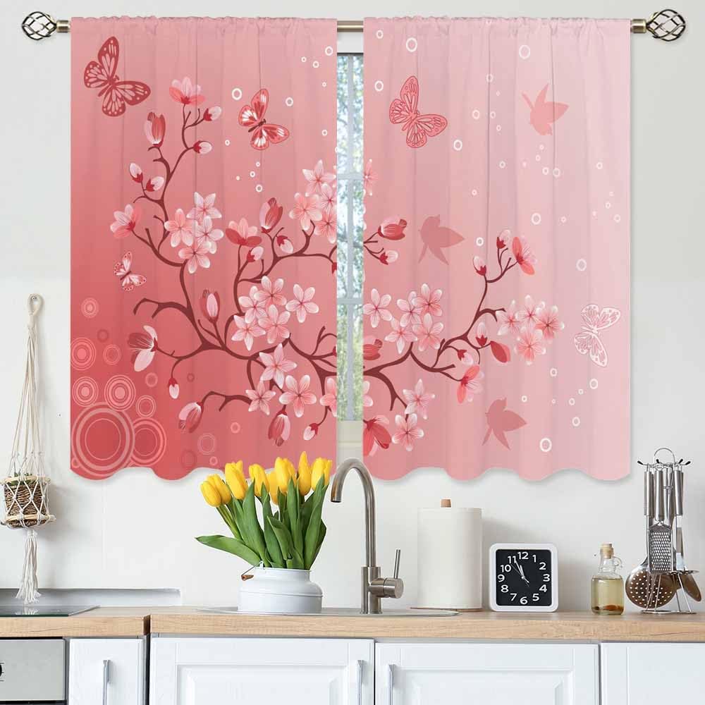 Japanese Style Kitchen Curtains Vintage Great Waves Kanagawa Artistic Short Tier Curtains for Bathroom Cafe Small Window Drapes