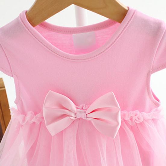 Girl Dress Lovely Net Yarn Splicing O-neck Baby One-piece Romper Mesh Dress for Party