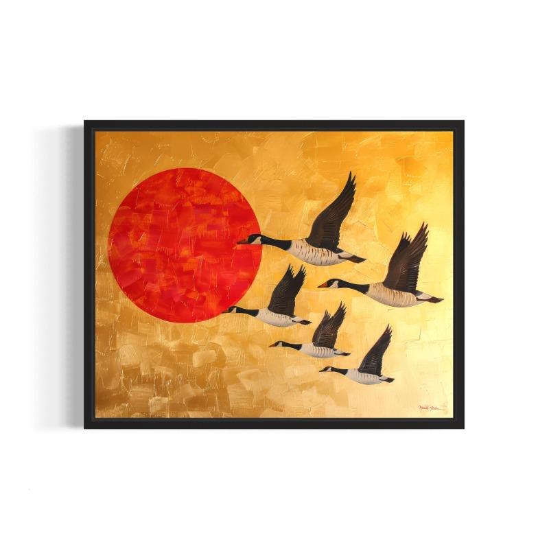 Абстрактная птица, летящее животное, постер, ворон, ворона, колибри, красно-золотая картина на холсте, современное настенное искусство, декор для гостиной и дома