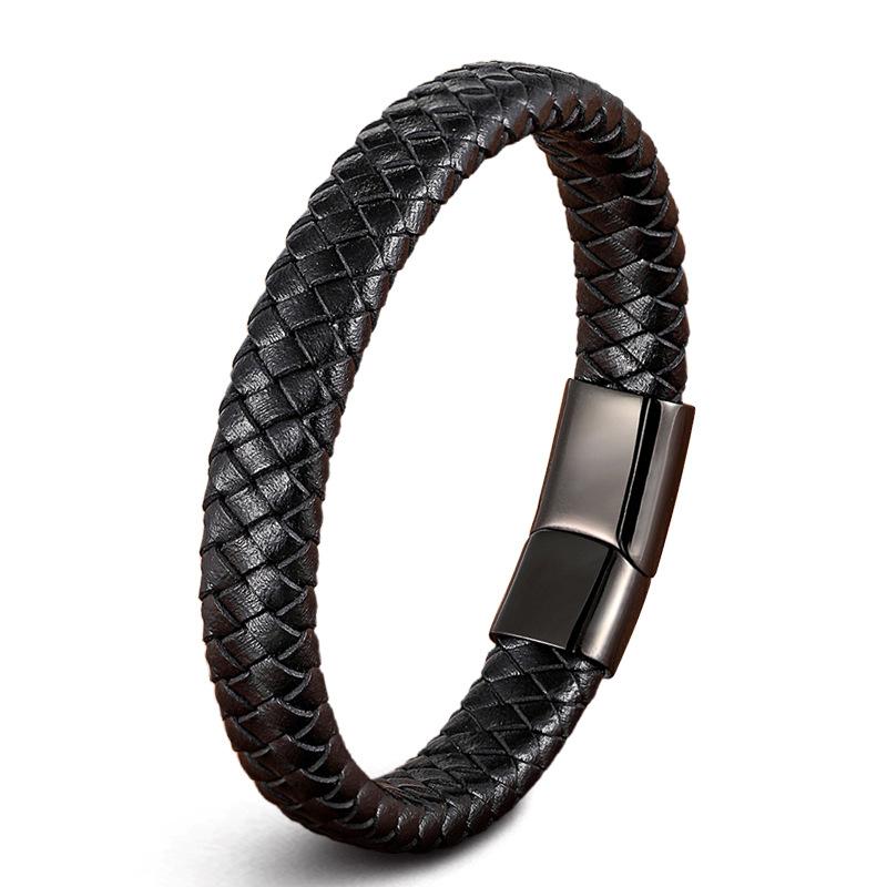 Retro Hip Hop Stainless Steel Leather Woven Bracelet Simple Black Brown Magnetic Buckle Couple Bracelet Men's Everyday Casual Wear Jewelry Accessories