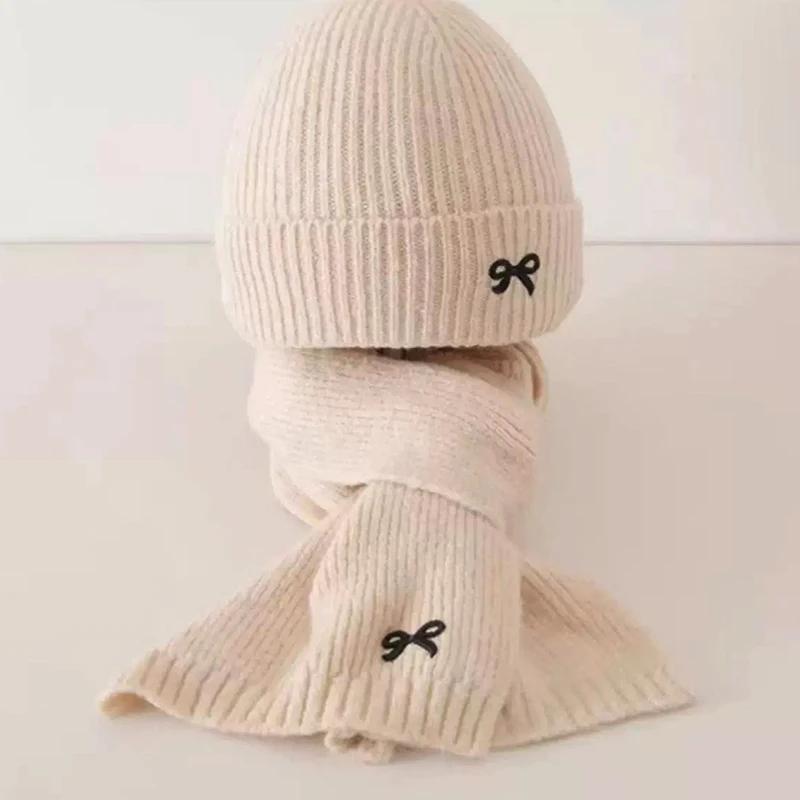 Набор из 2 шт. Корейские детские шапки и шарфы Зимние 1-8 лет Стильные для мальчиков и девочек Малышей Ветрозащитные Вязаные Шерстяные Шапка Шарф