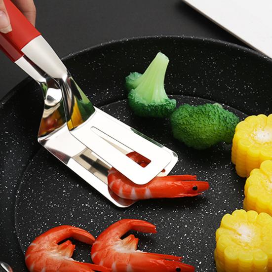 Зажим для еды из нержавеющей стали с прорезями, противоожоговая, противоскользящая резиновая ручка, многофункциональный стейк, мясо, рыба, жарка барбекю, сервировочный зажим, щипцы, лопаточка
