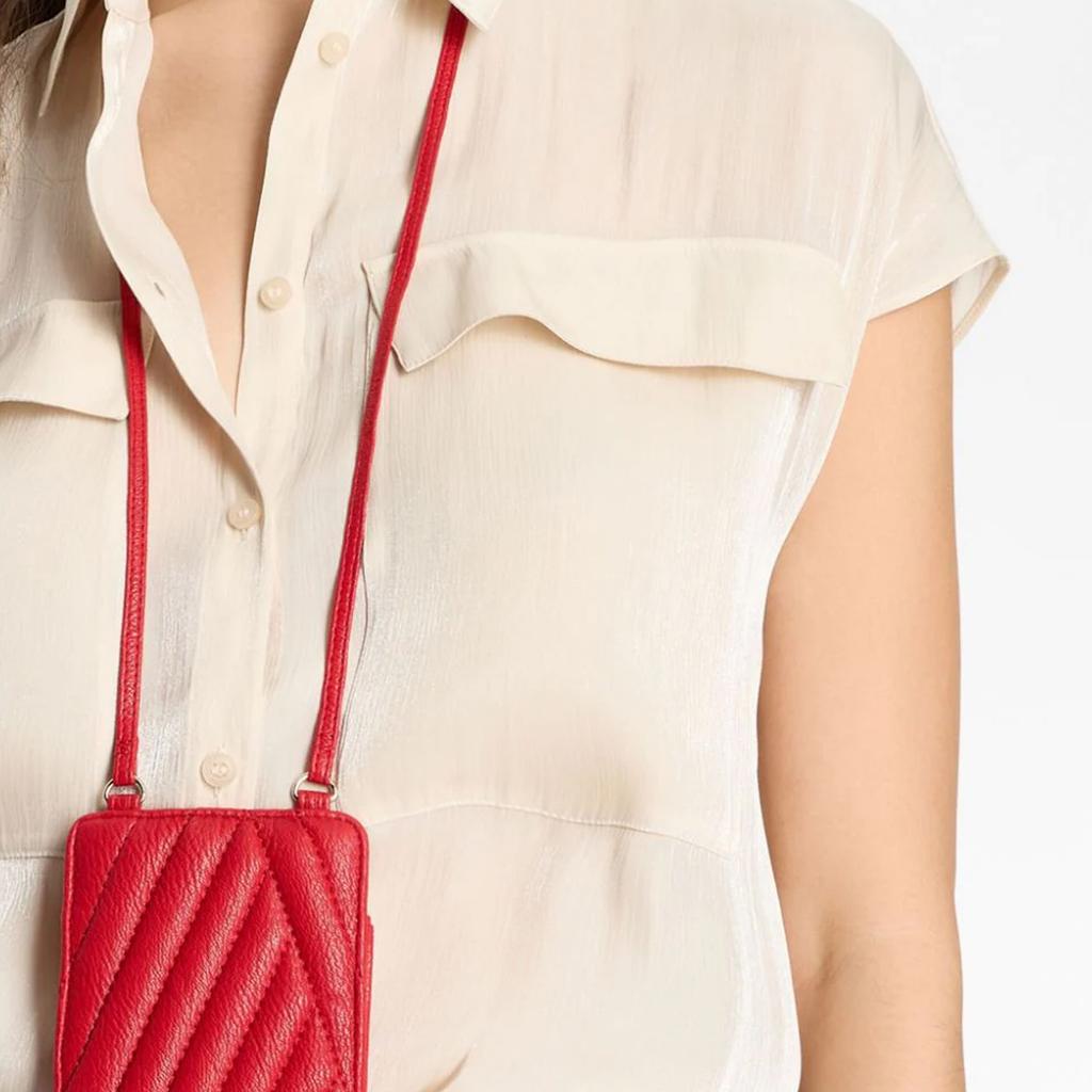 Armani Exchange Однотонная Шифоновая Рубашка с Текстурой, Квадратным Вырезом и Коротким Рукавом, Женская Рубашка, Цвет Off-White, 3DYC19-YNUUZ-1787