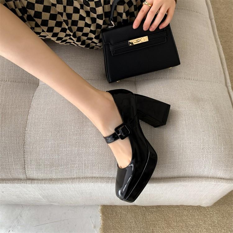 Женские туфли-лодочки на толстом высоком каблуке с квадратным носком, вечерние лаконичные весенне-осенние туфли Мэри Джейн с пряжкой, черные, белые, красные, винно-красные, Be