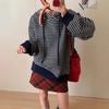 Осень и зима новый контрастный цвет полосатый вязаный свитер с капюшоном женский свободный ленивый повседневный свитер куртка