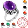 925 Sterling Silver Ring Women Gemstone Handmade Jewelry Valentine's Day Gift Amber Amethyst Black Onyx Carnelian Garnet Quartz Green Onyx Gold Stone