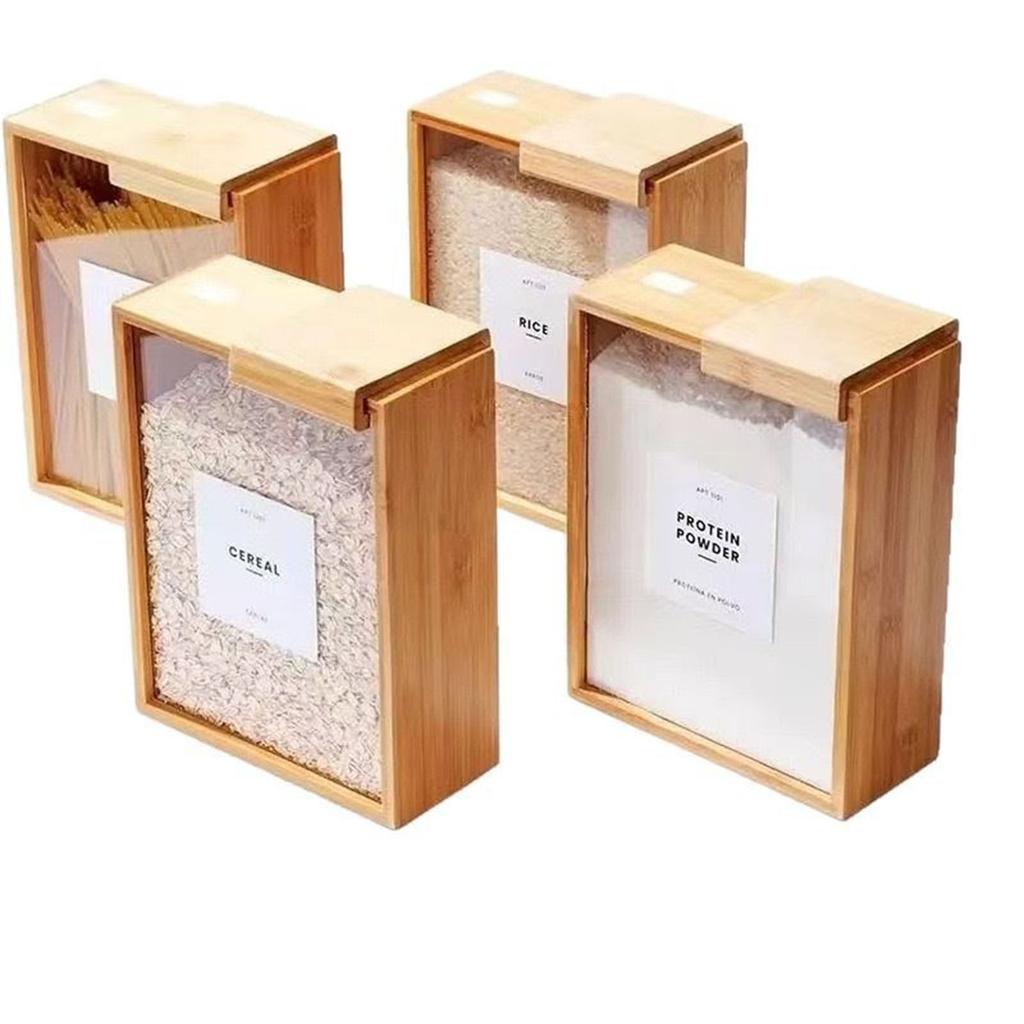 Многофункциональный бамбуковый диспенсер для продуктов, кухонный органайзер для хранения хлопьев и продуктов в кладовой, с конструкцией скользящей крышки