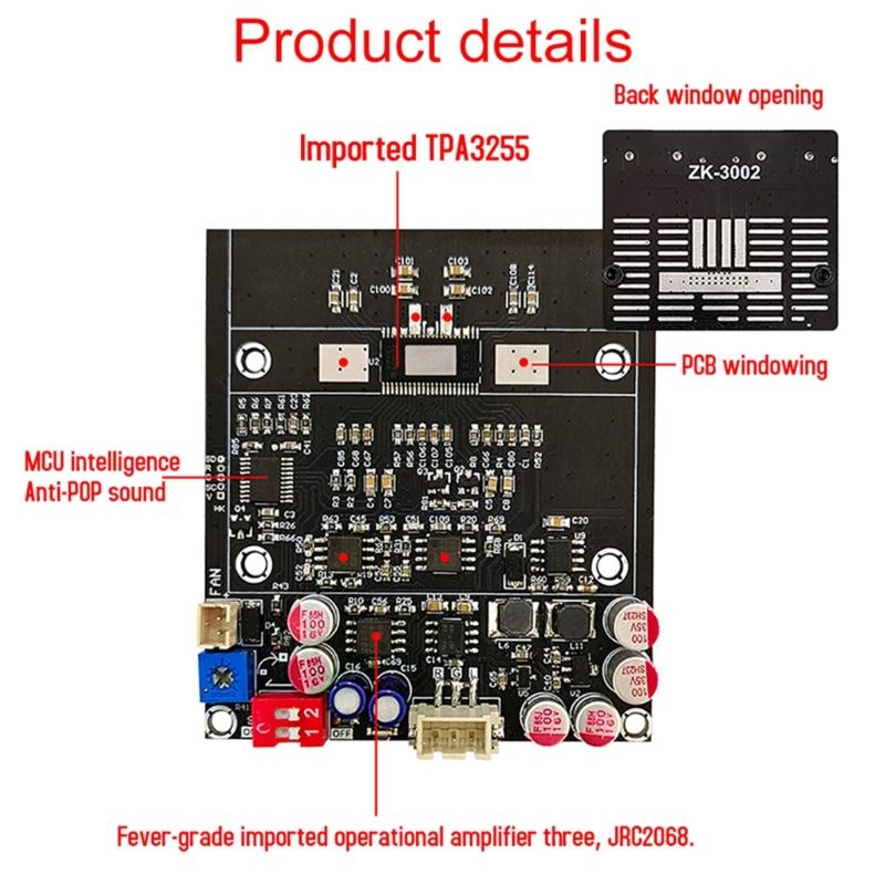 ZK-3002 Digital Power Amplifier Board TPA3255 Chip Amplifier Sound Amplifier Stereo 300Wx2 Bridged 600W Mono Board