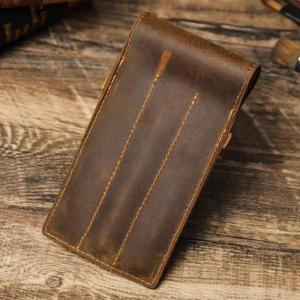 Leather Pen Pencil Case Large Capacity Desktop Organizer Retro Pen Pouch Holder Stationary