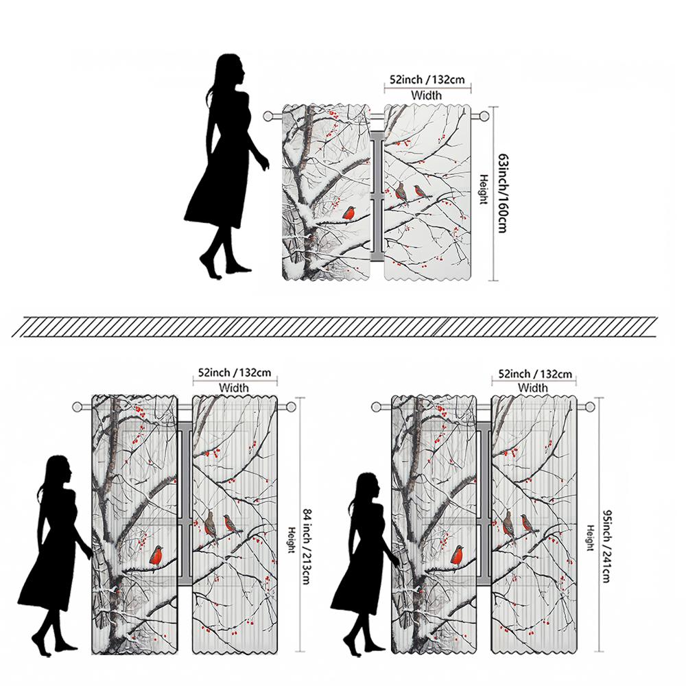 2-piece set of high-definition digital printed curtainwinter snow tree redbirds redberries rodcurtain styleHome decoration style