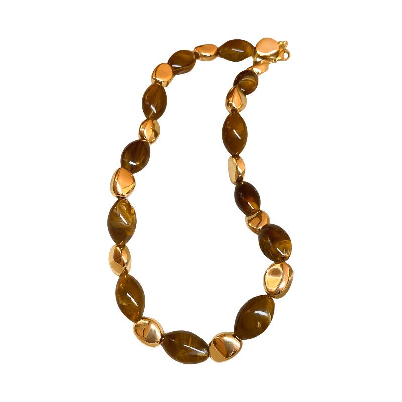 Винтажное ожерелье Maillard из смолы овальной формы с бусинами для женщин - Шикарный европейский/американский стиль, Идеально для свитера или цепочки для ключиц