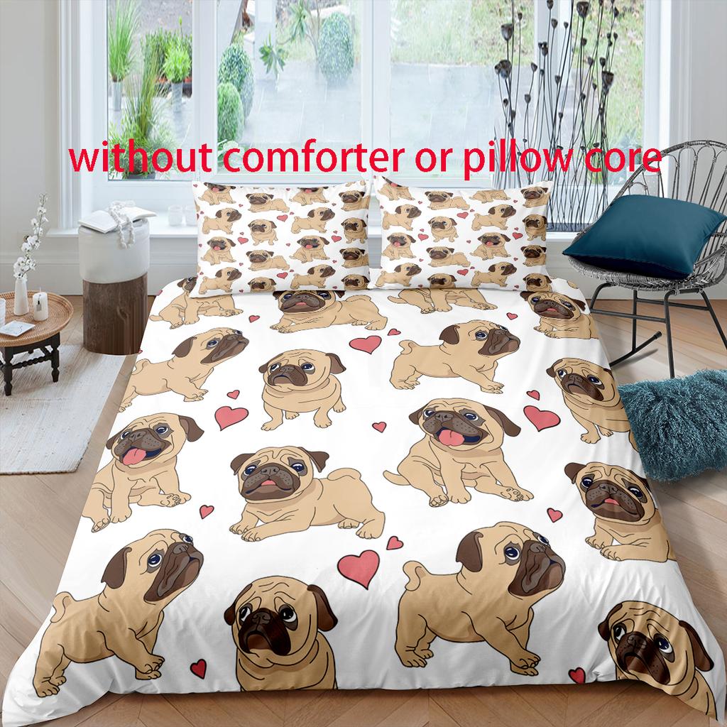 Милый мультяшный стиль собаки Комплект пододеяльника с цифровой печатью - Полиэстер - Декор для спальни - 1 пододеяльник + 2 наволочки (нет подушки)