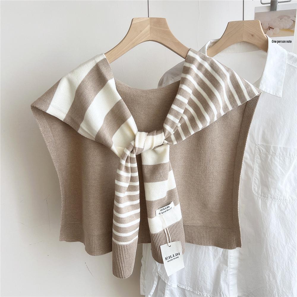 Striped Knitted Shawlette for Women - Spring/Autumn Fashionable and Lightweight Neck & Shoulder Cover