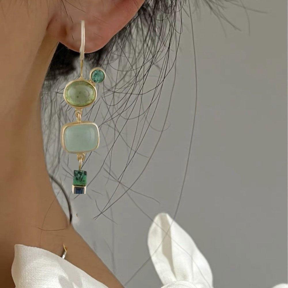 Зеленые Винтажные Зеленые Серьги Геометрические Модные Украшения Асимметричные Подвески для Ушей Женские