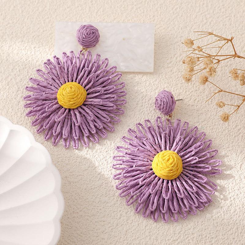 Серьги «Подсолнухи» с ощущением высокого класса, серьги из плетеной рафии ручной работы, модные аксессуары