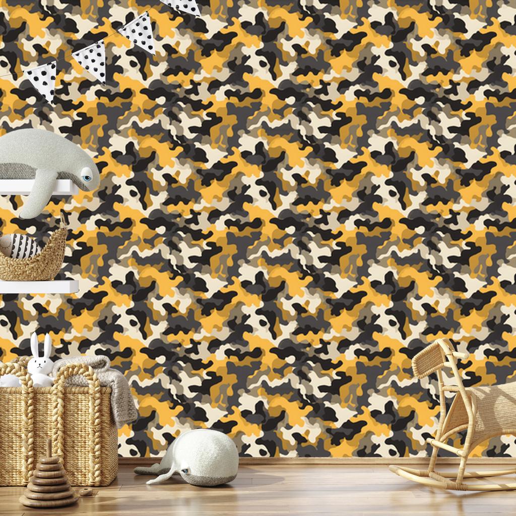 Military Camouflage Wallpaper Gold and Brown for Living Room and Bedroom 50x1000