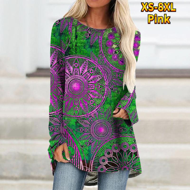 Long Sleeved Hoodie Spring and Autumn Animal Pattern Loose Women Bag Hip Crewneck Top XS-8XL