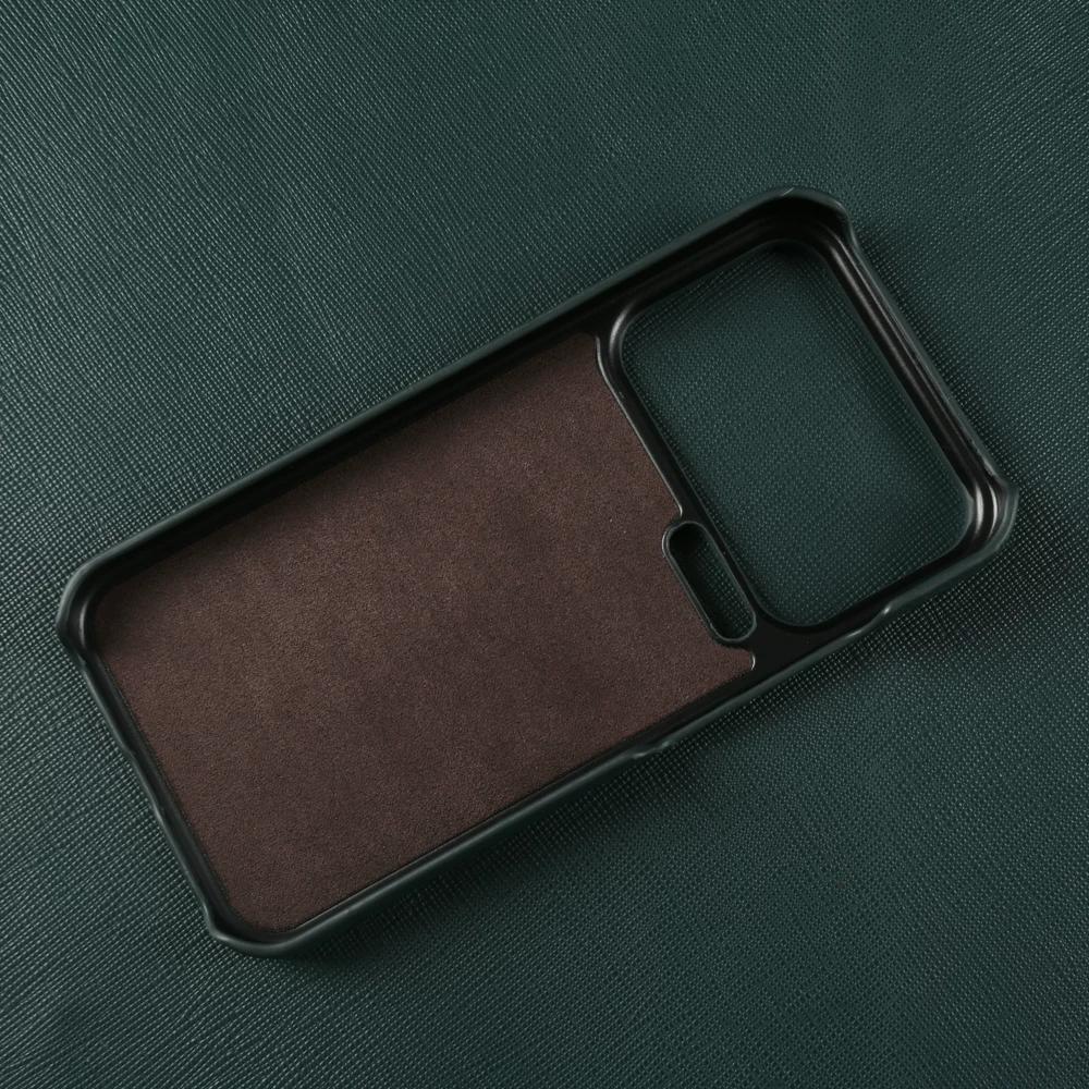 Luxury Cross Grain Genuine Leather Phone Case for Xiaomi 17 Pro Max 17T 15 Ultra 15 Pro 14T Pro Magnetic Shockproof Half Wrap