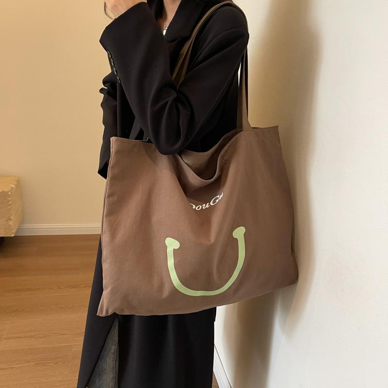 Сумка через плечо со смайлом, женская сумка, большая вместительная сумка для студенток