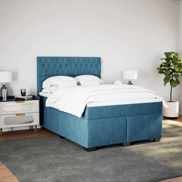 Maison Exclusive - Sommier à lattes de lit et matelas bleu 140x190 cm velours