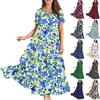 Women Casual Loose Bohemian Floral Dress Short Sleeve Long Maxi Summer Beach Swing Dress