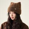 Женские милые шапки с кошачьими ушками, утолщенные вязаные шапки с бантом, теплые шапки для защиты ушей