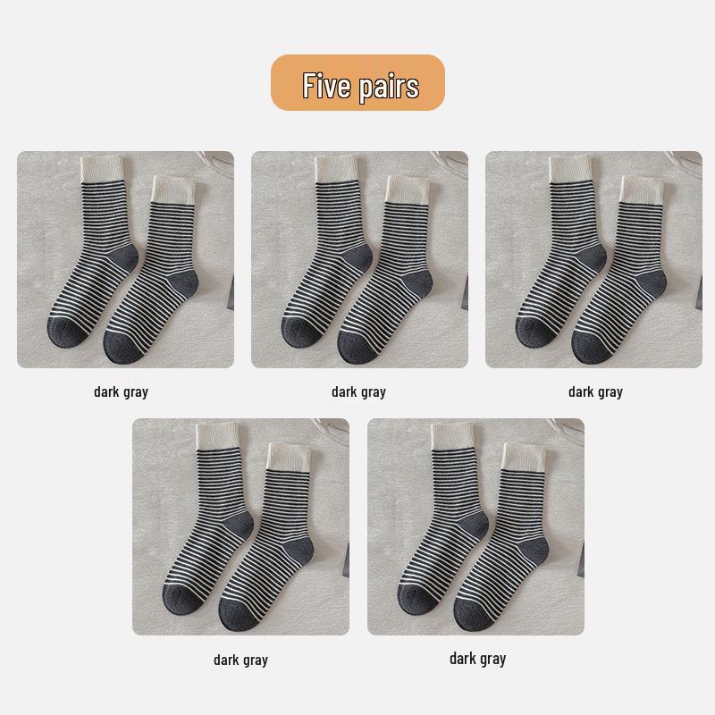 Женские полосатые шерстяные носки до середины икры - Теплые и холодостойкие для осени и зимы