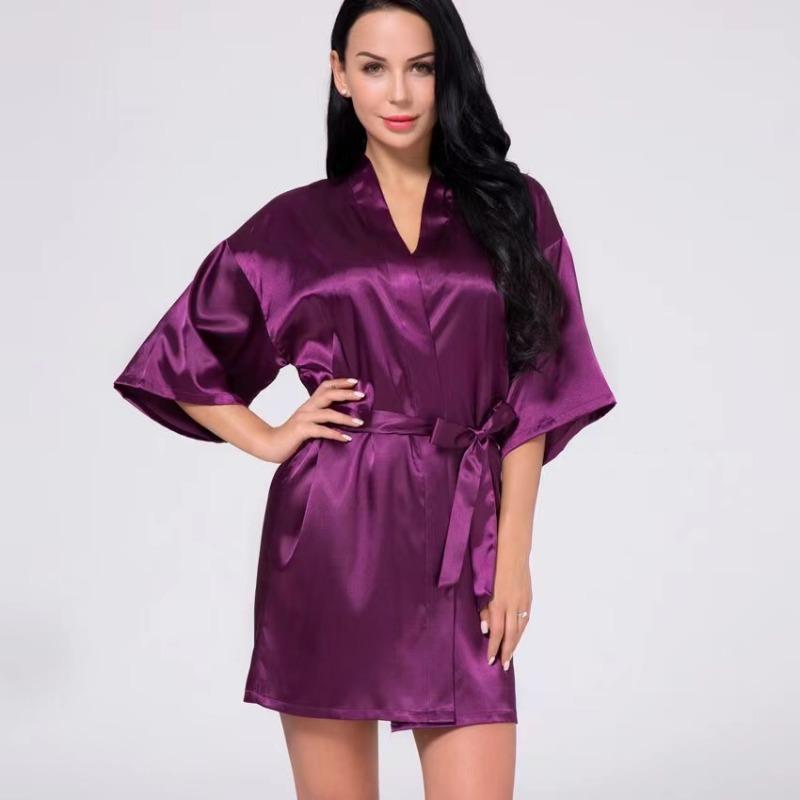New Silk Kimono Robe Bathrobe Women Silk Bridesmaid Robes Sexy Navy Blue Robes Satin Robe Ladies Dressing Gowns