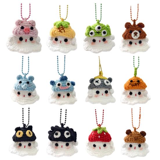 Хэллоуин Крючком Призрак Орнамент Милый Ручной Работы Вязаный Лягушка/Кот/Паук/Клубника Призрак Подвесное Украшение для Зеркала Заднего Вида Автомобиля