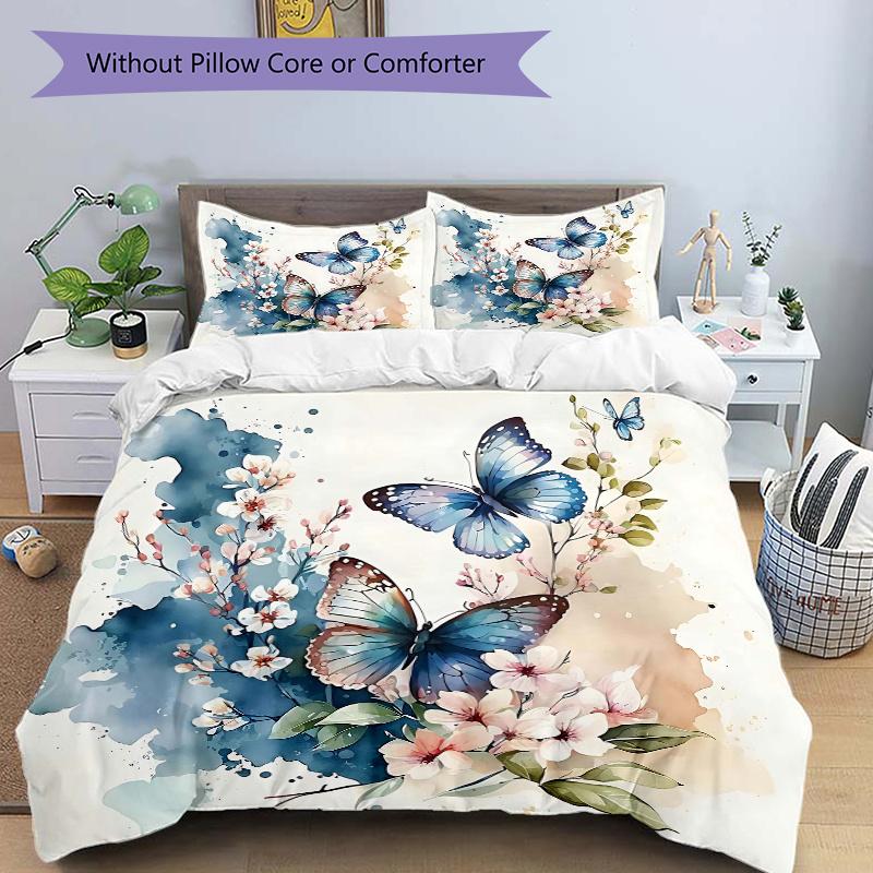 3pcs Butterfly Art Ideas Printed Quilt Set - Soft and Comfortable Quilt Cover for Bedroom, Guest Room and Dormitory Decorative Bedding Set 1
