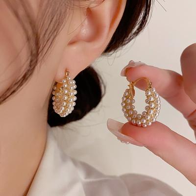 Изысканные жемчужные серьги-кольца класса люкс в корейском стиле, нишевый дизайн, модные серьги