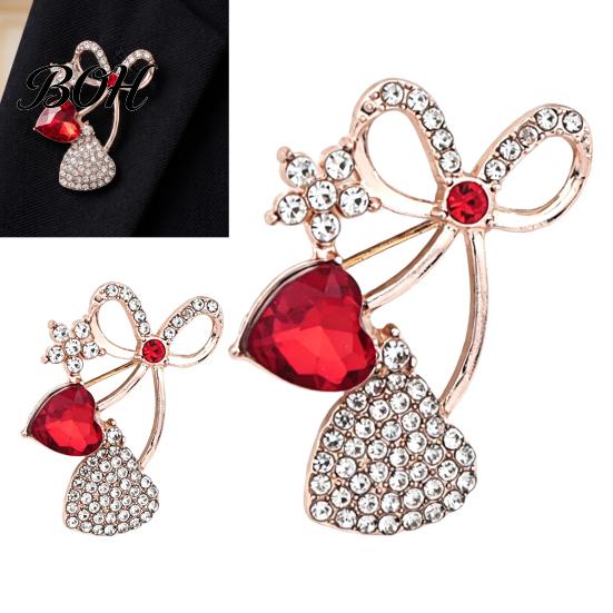 Women Bow Brooch Bling Rhinestone Pin, Love Heart Bowknot Lapel Dresses Jewelry Accessory for Coats Sweaters