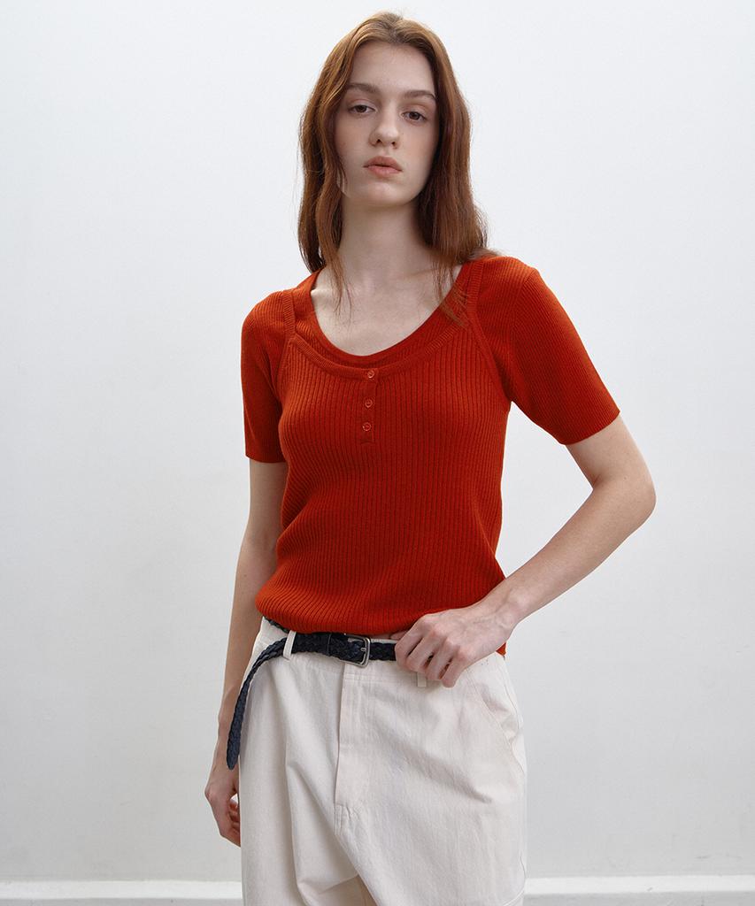 BUT'TON Slik U-Neck Knit (Red)