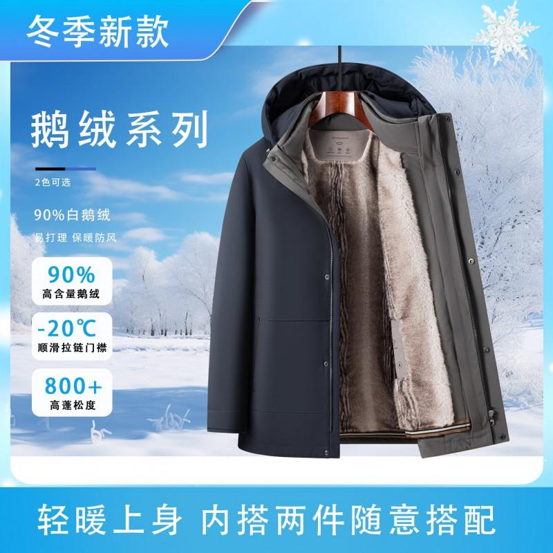 Mens Winter Down Jacket With Removable Faux Fur Trim 50% Goose Fill Lightweight Warm Outerwear Cold Weather