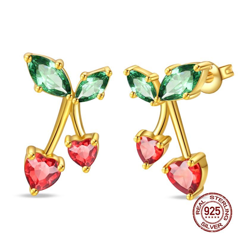 Original 100% S925 Silver Sweet Cherry Strawberry Sweetheart Avocado Women's Earrings Engagement Anniversary Gift