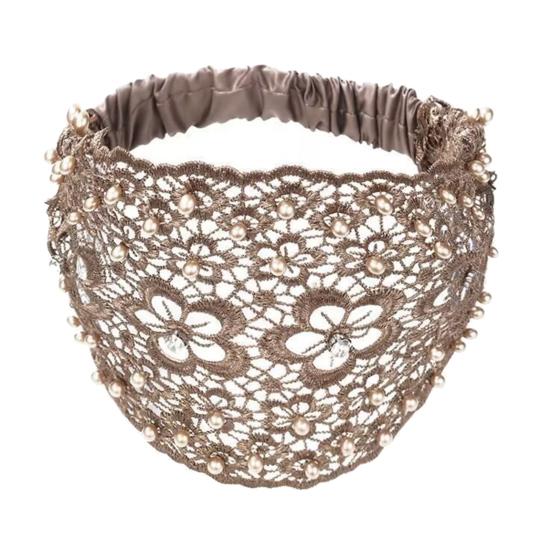 Женская повязка на голову с цветочным узором, блестящие стразы, искусственный жемчуг, высокая эластичная широкая повязка для волос