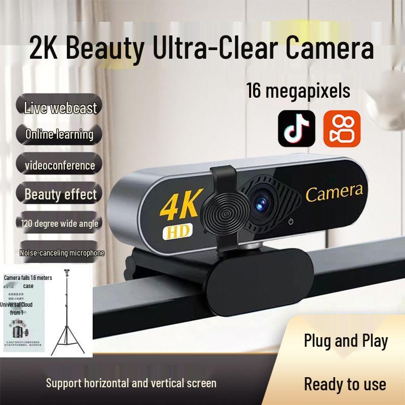 4K Ultra HD USB Desktop Camera with Microphone for Live Streaming and Online Meetings