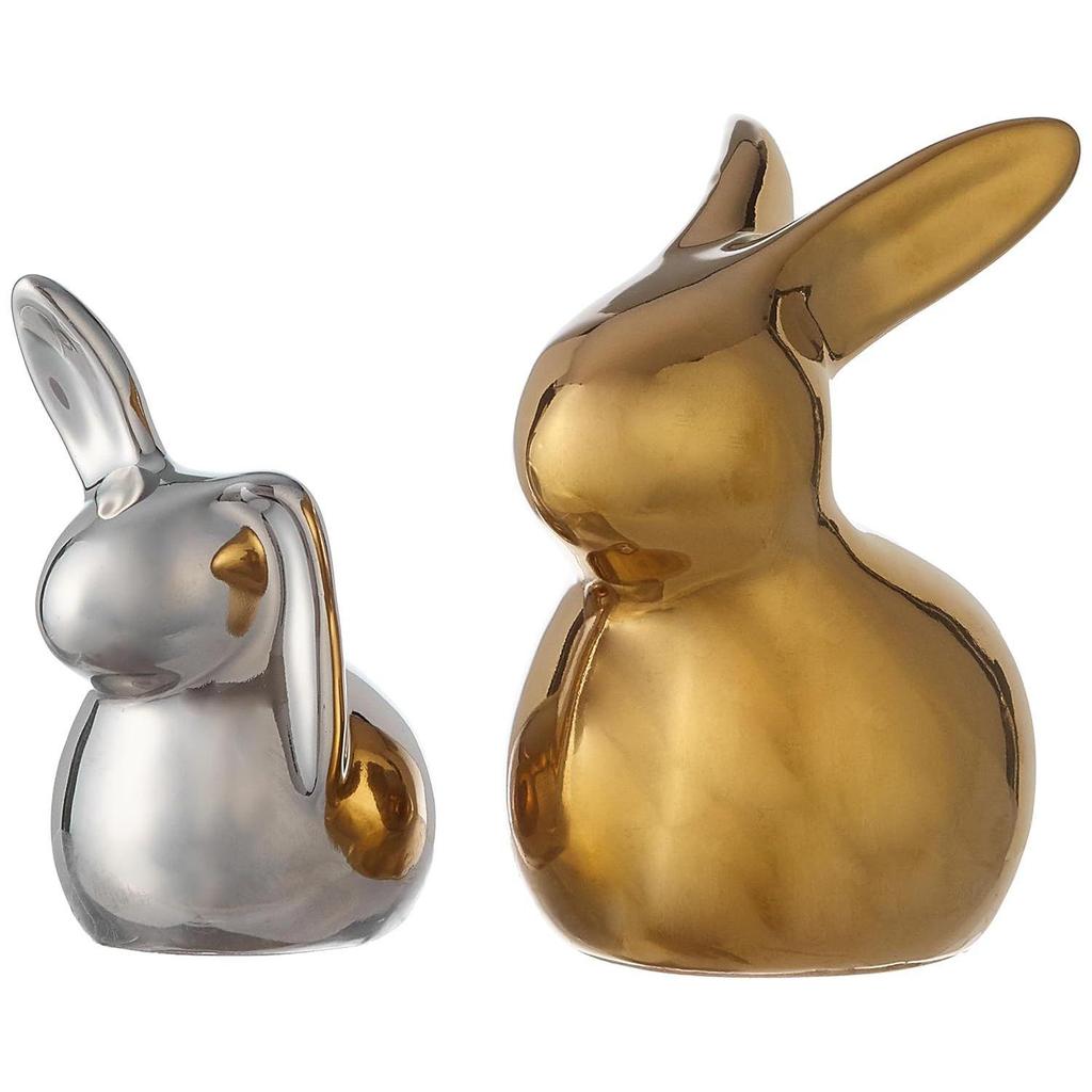 Домашний декор, керамические милые фигурки кроликов из золота и серебра (Набор из 2 шт., золотой и серебряный)
