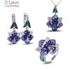 Brand Wedding Engagement Jewelry Sets For Women Big Cubic Zirconia Purple Flower Enamel Bohemia Cocktail Party Jewelry Set