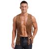 Mens Western Cowboy Vintage Faux Suede Tassel Vest Tops Open Front Rivets Fringe Waistcoat Jacket Festival Rave Party Clubwear