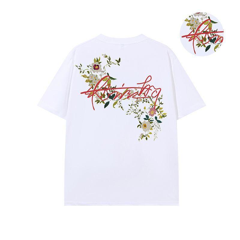 Американский уличный стиль, футболка с коротким рукавом и вышивкой в виде цветочного венка, для мужчин и женщин, летняя, свободная, тяжелая, свободного кроя, брендовая, с рукавом до локтя