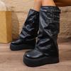 Модные ботфорты на каблуке 6,5 см для женщин, ботинки на платформе, весенне-осенние, зимние, на танкетке, удобные, комфортные, мотоциклетные ботинки