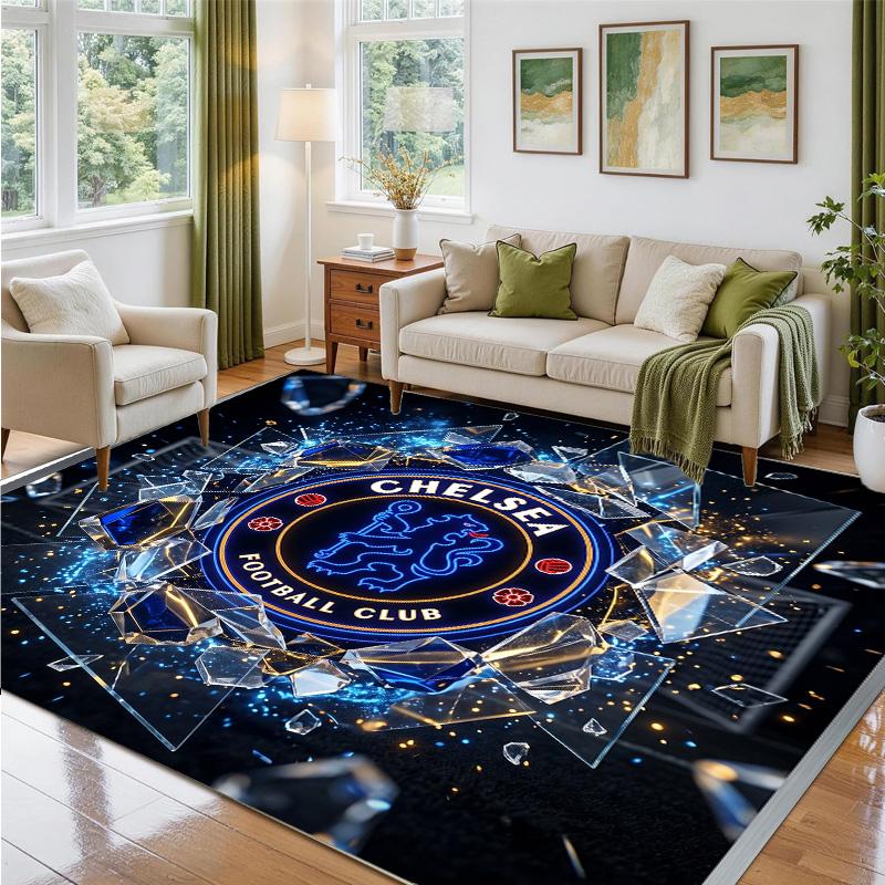 Chelsea FC Design Crystal Velvet Rug Soft Decorative Mat for Bedroom Entrance